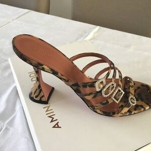Amina Muaddi embellished custom satin slipper AM Leopard size 41